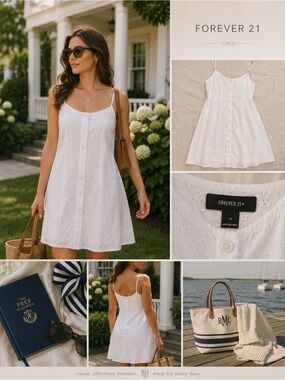 Forever 21 White Eyelet Button Front Dress